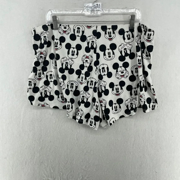Disney Sleep Shorts Women's Sz 1X White Black Mickey Mouse Pattern Elastic Waist - Picture 2 of 11
